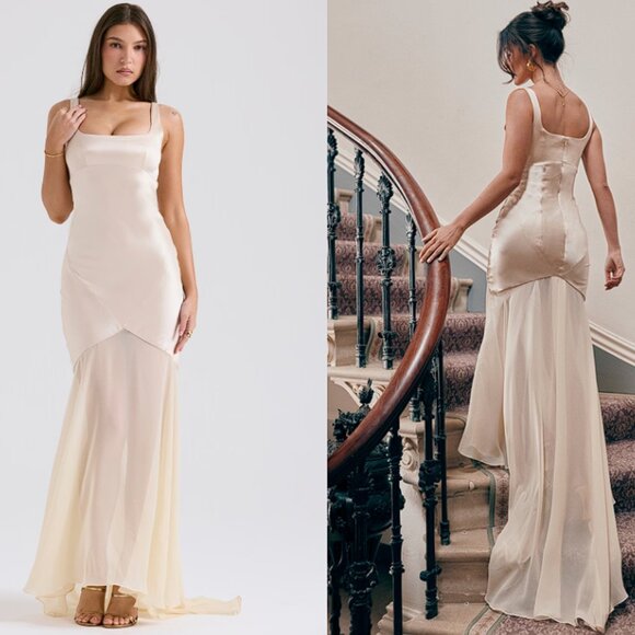 House of CB Dresses & Skirts - HOUSE OF CB 'Vittoria' Champagne Chiffon Floor Length Gown NWOT